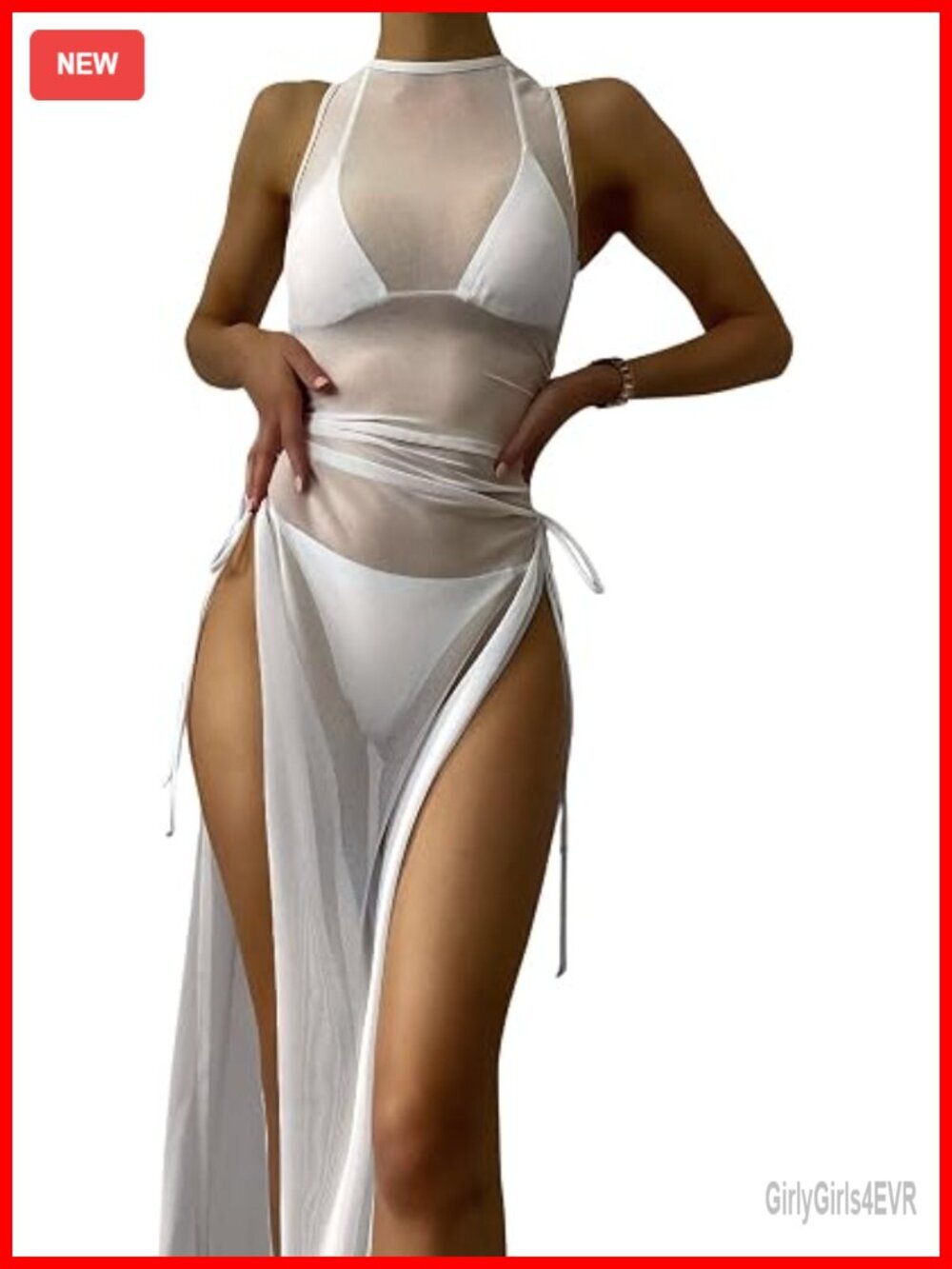 Sheer Mesh Long Sleeve See Through Swimwear Bikini Cover Up Dress